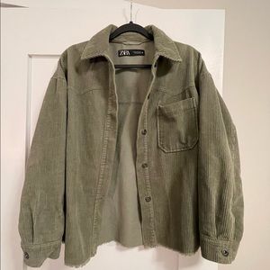 ZARA Corduroy Button Up Shirt, Green